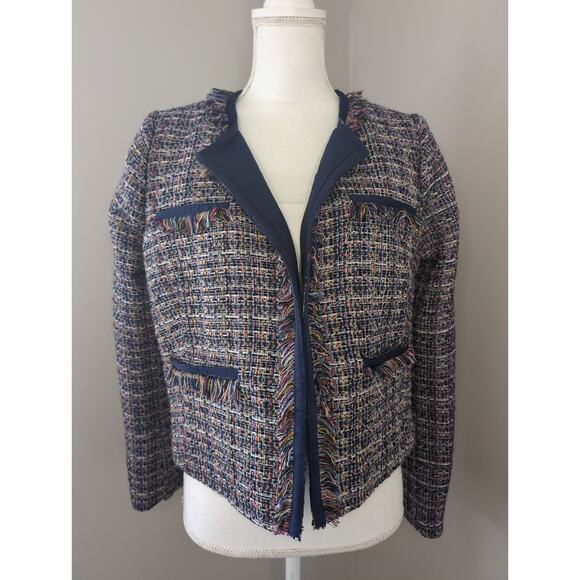 1901 chic tweed fringe rainbow pocket blazer jacket - Picture 1 of 9